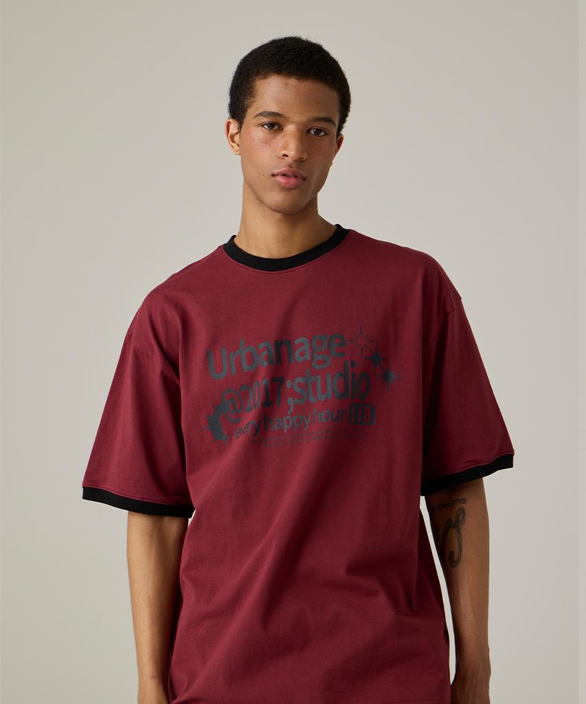 URBANAGE Studio Ringer Oversleeve Short Sleeve Burgundy