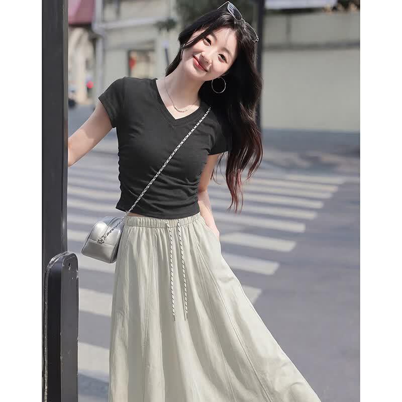 Graceful Age Elegant Short Sleeve Tee & Mid-Length Skirt Set 262221T1