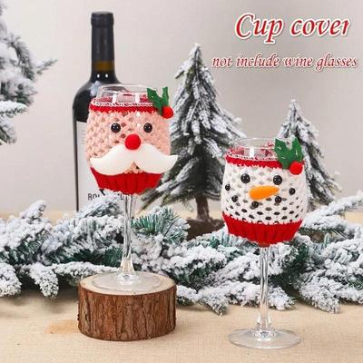 Christmas Wine Glass Santa Claus Snowman Table Decorations Cup Cover Decor Party Festival Supplies