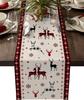 Christmas Elk Snowflake Tiled Buffalo Plaid Linen Table Runners Dresser Scarf Decor Reusable Dining Table Runners Xmas Decor