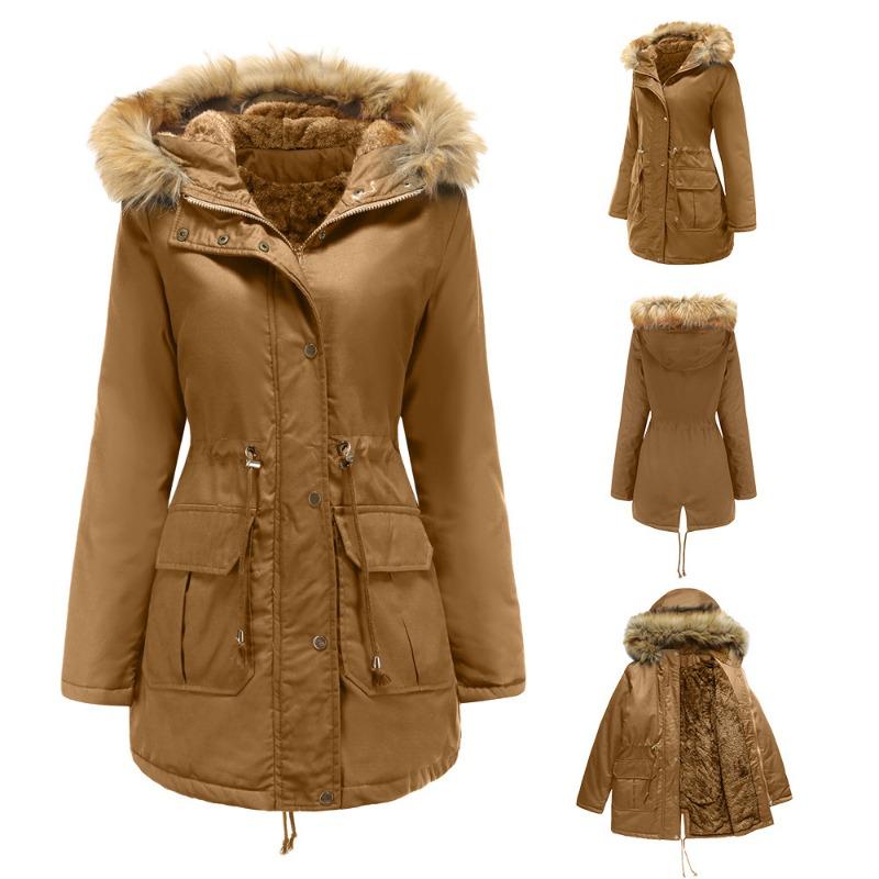 New European Size Fleece-lined Cotton-padded Coat Hooded Fur Collar Winter Warm Coat Plus Size Women's Cotton-padded Jacket
