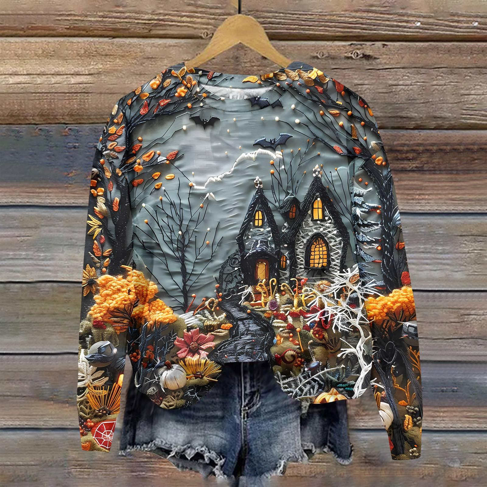 

Женская мода повседневная толстовка с капюшоном с длинным рукавом и принтом на Хэллоуин L