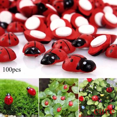 100 Stück Miniatur Siebenpunkt-Marienkäfer Harzhandwerk DIY Kleine Gartendekoration