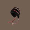 Autumn and winter plush hat, ear protection, headgear, striped color matching knitted hat, warm and face-showing, versatile strap, pullover hat