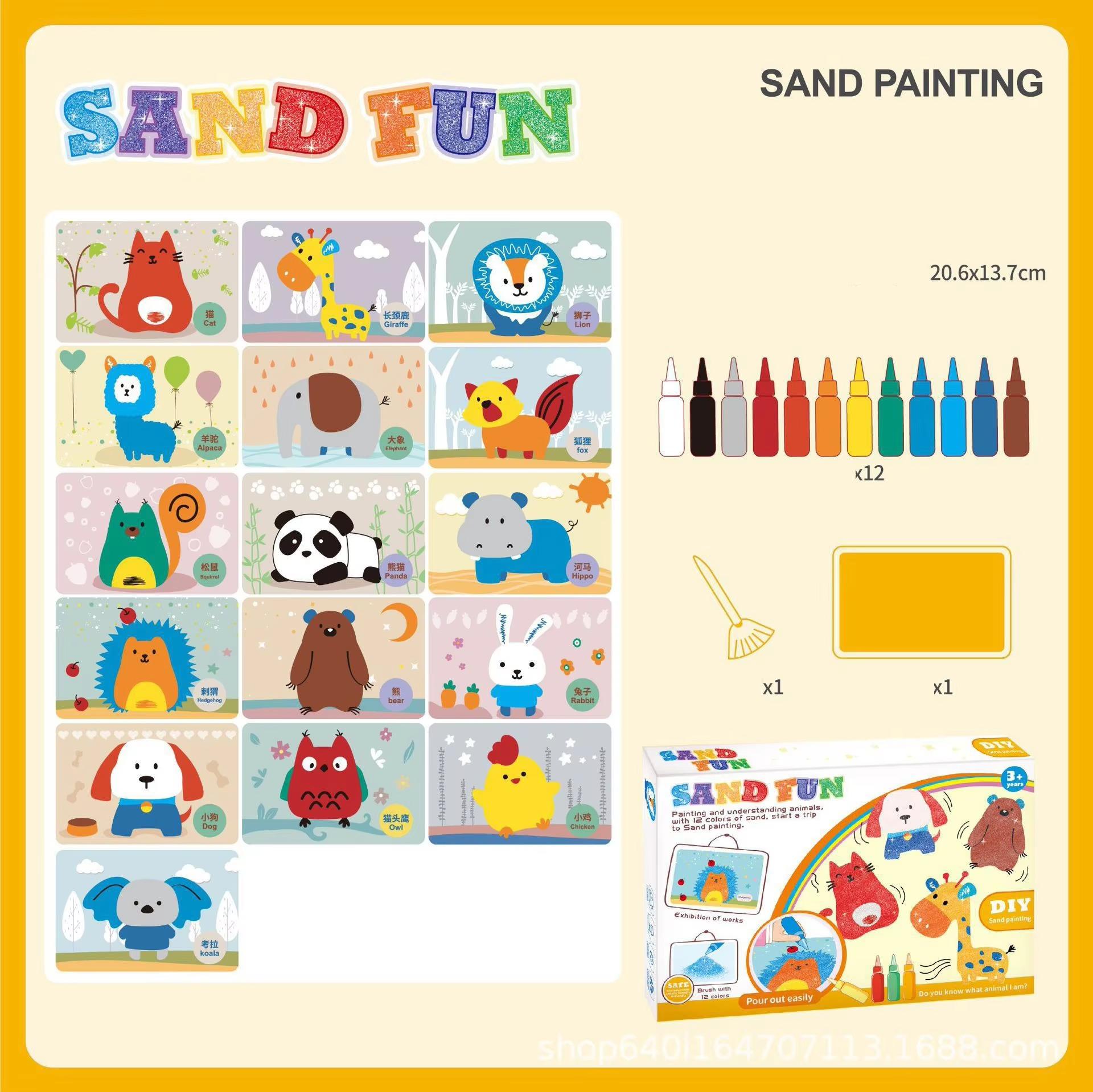 

Песочная живопись 1 шт., детская ручная раскраска-головоломка, набор для раскрашивания граффити, животные, дорожное движение, динозавры, игрушки для рисования песком