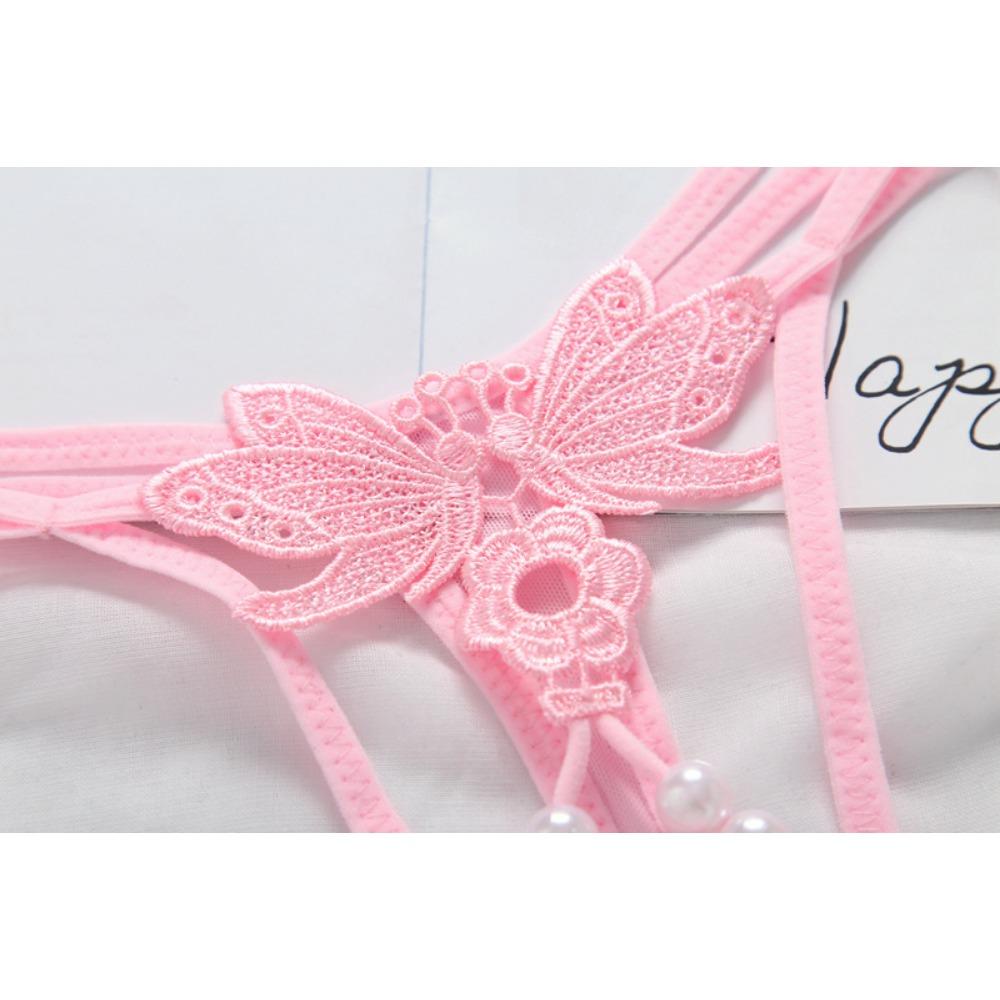 Thong Women's Transparent Hollow Embroidery Pearl Sexy Panties Sao Low Waist Hot Ultra-thin Sex Trousers