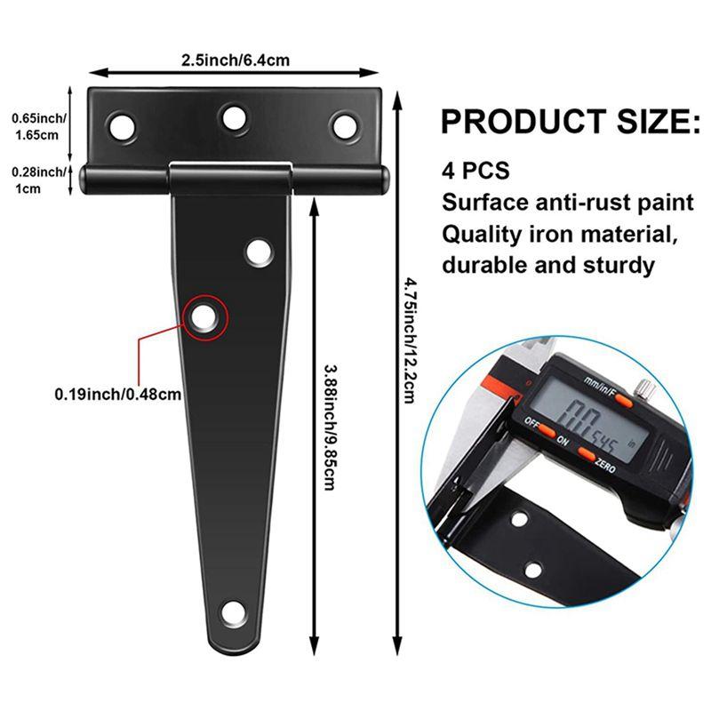 A84X-30 PCS 4 Inch T-Strap Hinges Rustic Gate Strap Hinge Rustproof Gate Door Black Hinges For Windows, Fence And Barn Gates