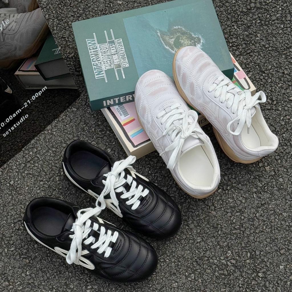 Leather German Training Shoes for Women 2025 Summer New Retro Old Dirty Shoes Flat Casual Sports Shoes Forrest Gump Shoes for Women