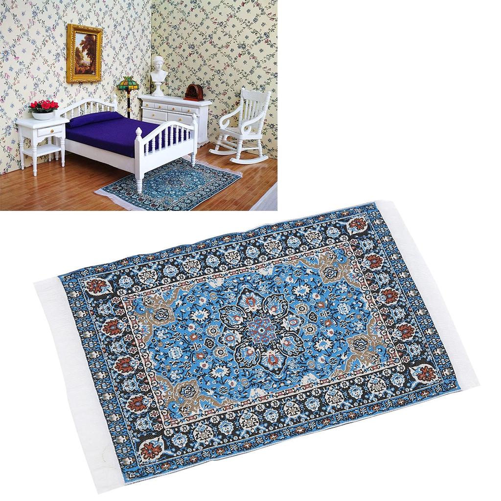 Vintage woven miniature Turkish carpet with floral print for dollhouses