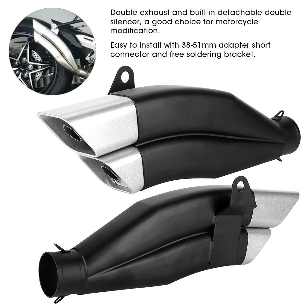 Universal Black 51mm Stainless Steel Motorcycle Double Exhaust Muffler Pipe Modification Parts