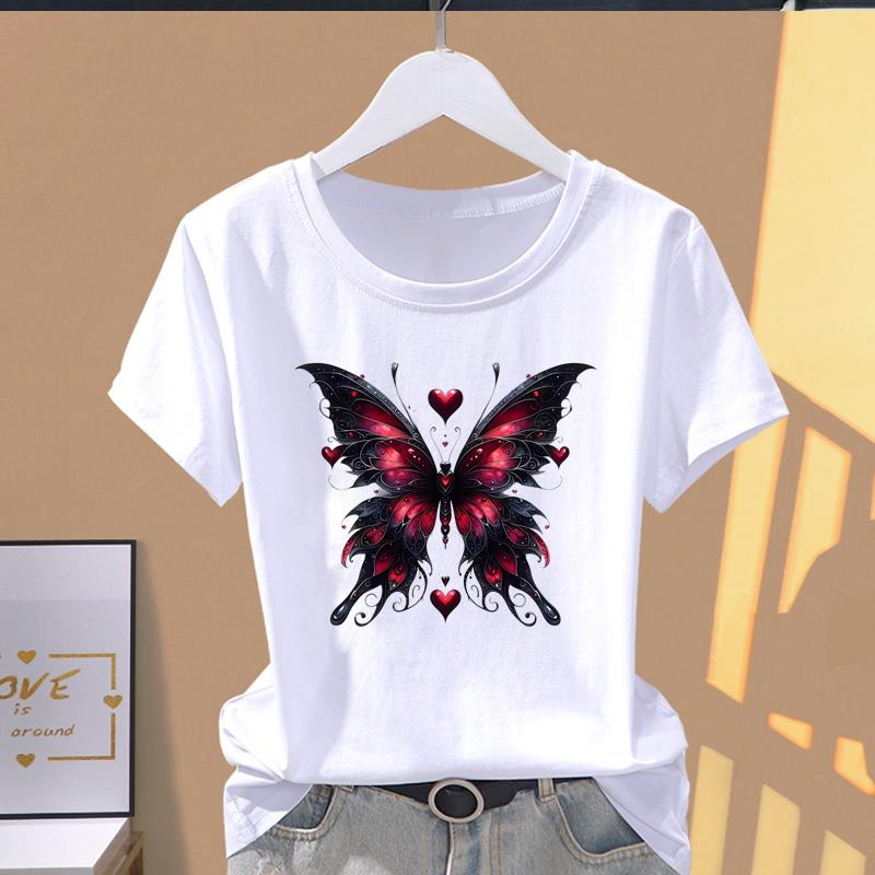 (Asian Size) lovely flower cute Print O-neck Short Sleeve T-shirts Fashion Female Casual Women's Top T Clothing Graphic Tee