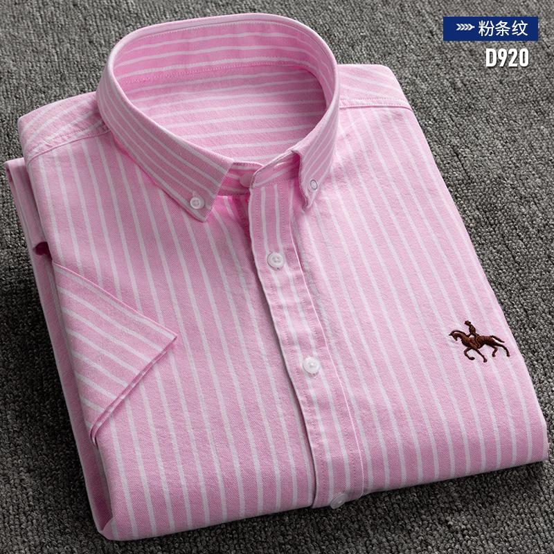 100% Pure Cotton Oxford Shirt For Men’s Short Sleeve Solid Stripe Leisure Embroidered Horse Social Business Formal Dress Shirts