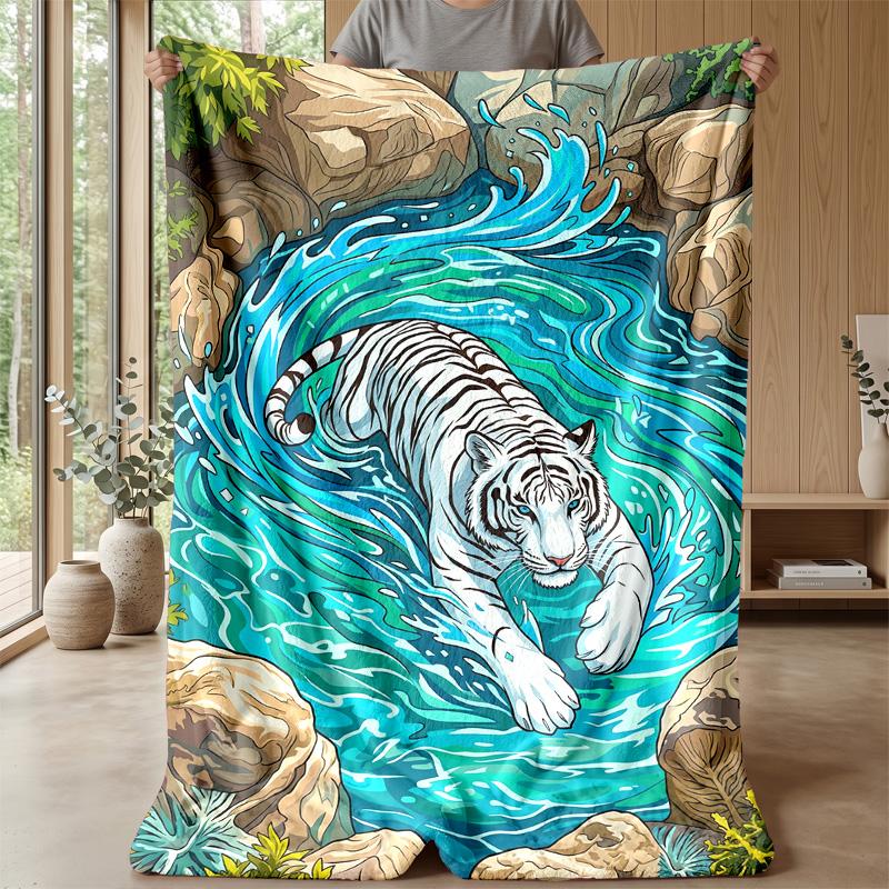 White Tiger Family 3 Theme blanket Lightweight Warm Flannel Blanket Decorative Throw Blanket for Home Decoration