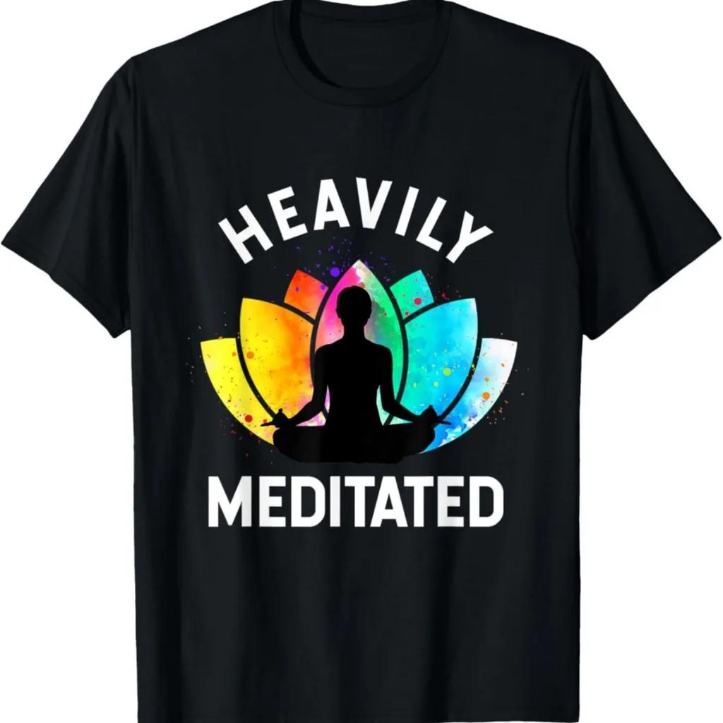Men Women Unisex Pure Cotton Short Sleeve Crewneck Tee Heavily Meditated - Funny Meditation & Yoga Gift T-Shirt Streetwear