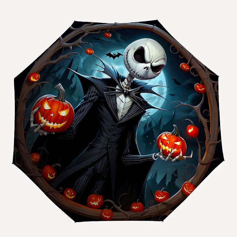 1pc Happy Halloween Jack Pattern Automatic 3-Fold Umbrella, 8 Steel Frames, High-Value Folding Umbrella, Suitable for Office, Travel and Out