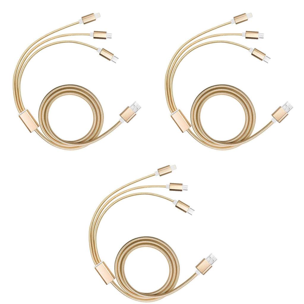 For Universal 3in1 Nylon Braided Data Cable With Fast Charging For Apple Huawei Samsung Devices