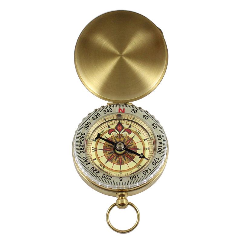 G50 Copper Luminous Flip-Top Compass: Outdoor Multi-functional Metal Compass in Pocket Watch Style