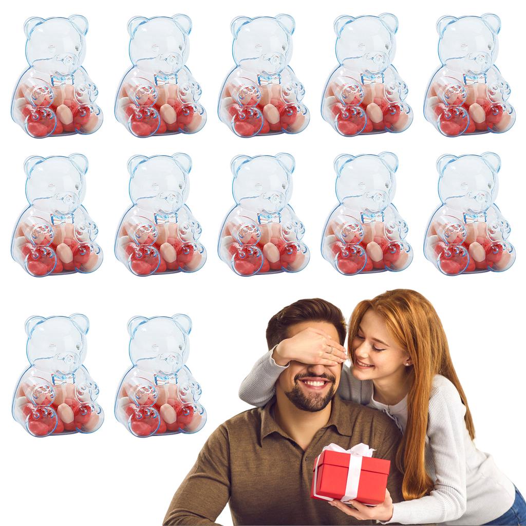 12Pcs Small Fillable Bear Shape Containers Plastic Sweets Treats Boxes for Valentines Day Weddings Birthday Party Favors