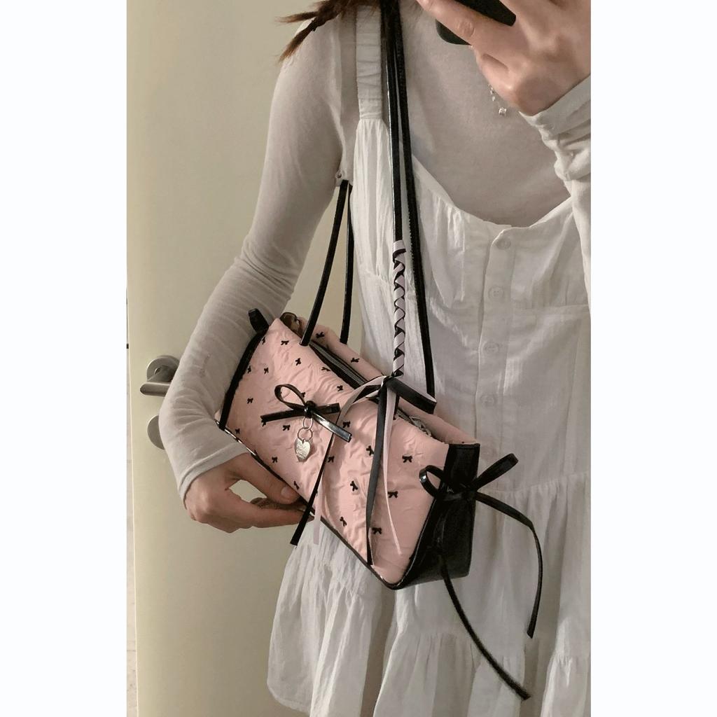 Niche High-end Underarm Bag Women's New Girl Style Fashion Handbag Bow Shoulder Bag