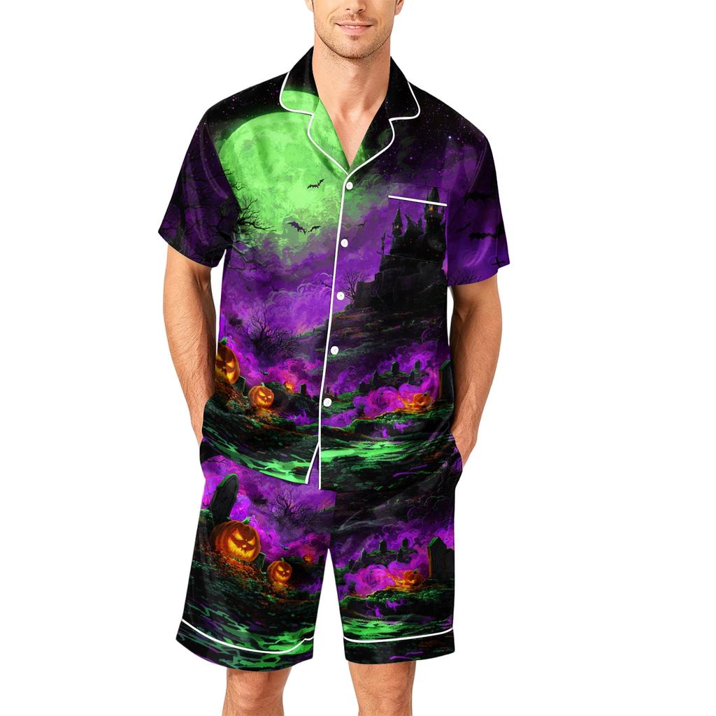 Men's Short Sleeve Button Down Pajama Set with Shorts Soft Casual Sleepwear Lounge Set S-XXXXL Comfortable Fit