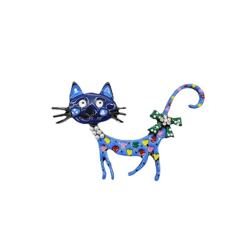 Vintage Pearl Cartoon Cat Enamel Brooch for Women - High-End Corsage Pin
