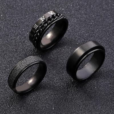 Rotatable Roman Numeral Chain Ring Set: Titanium & Stainless Steel, Hip Hop Style