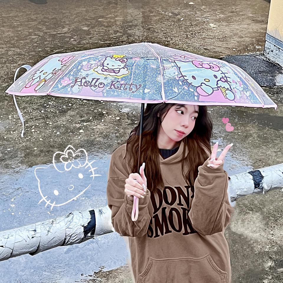 Kuromi Anime Soft Girl Transparent Folding Umbrella - Thickened and Portable