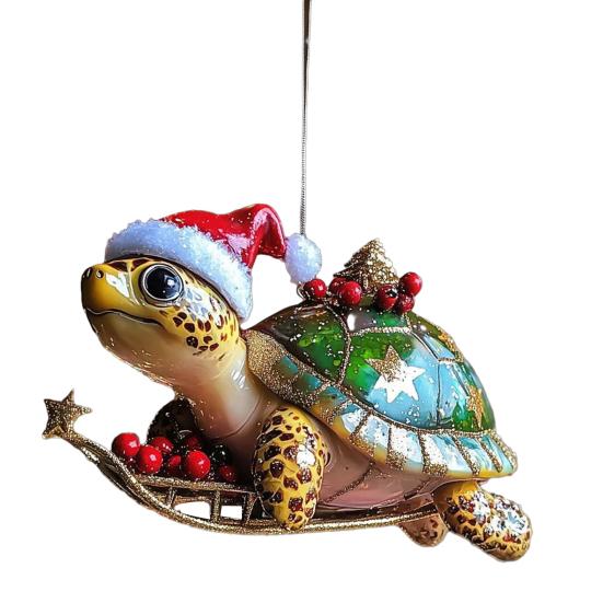 

Подвеска для новогодней елки Украшение Черепаха в шапке Санты Дизайн Блестящее украшение Декор для праздничной вечеринки D