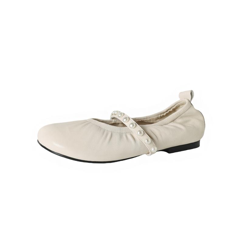 Fashion New women's pearl sheepskin spring and autumn round toe soft and comfortable ballet low heeled Mary Jane shoes single shoe