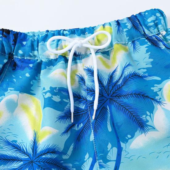 Toddler Boy Hawaiian Outfit Set Sunset Palm Leaves Shirt Shorts Kids Seaside