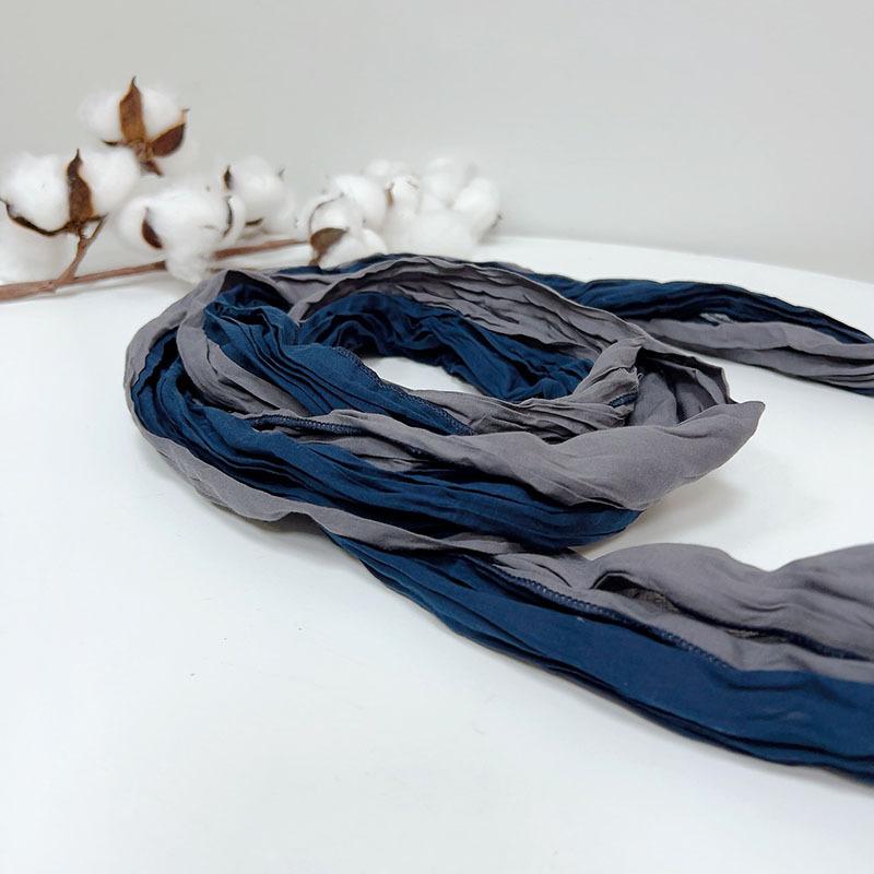 Color Matching Splicing Pleated Scarf Thin And Narrow Long Style Warm Contrasting Color Spring And Summer Neck Protection Sun Protectiona