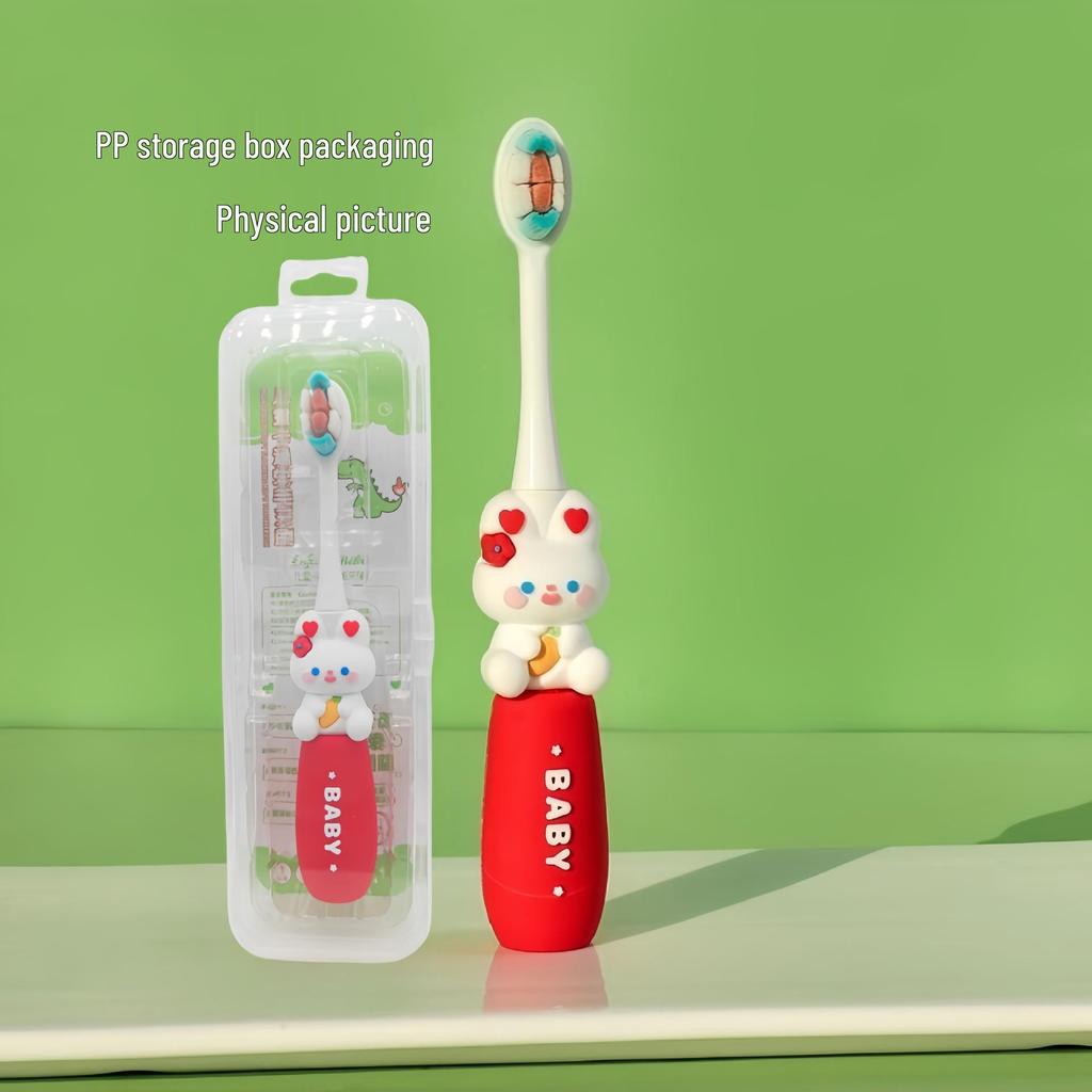 Children's Cartoon Dinosaur Toothbrush, Ages 3-12, with Cute Non-slip Handle & Soft Bristles for Gentle Oral Care