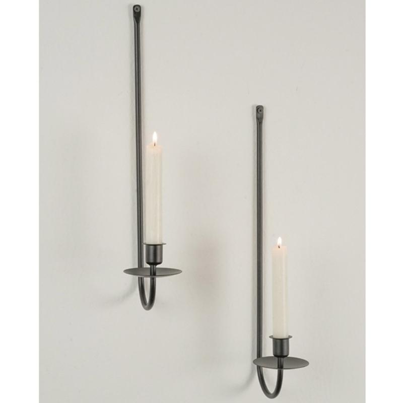 Elegant Black Metal Wall Sconces Set of 2 Candle Holders for Living Room Hallway Decors Iron Hanging Wall Candlestick
