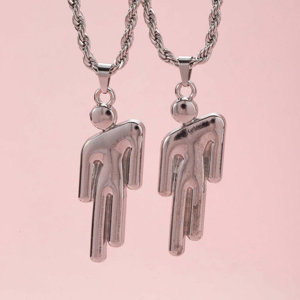 

2Pcs Hip Hop Stainless Steel Skew Head Couple Pendant Necklace Street Fashion Lock Chain Jewelry Set