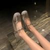 Small Man Inner Height Increase 5cm French Rhinestone Silver Mary Jane Soft-soled Ballet Shoes One Word with Light Mouth Single Shoes Women