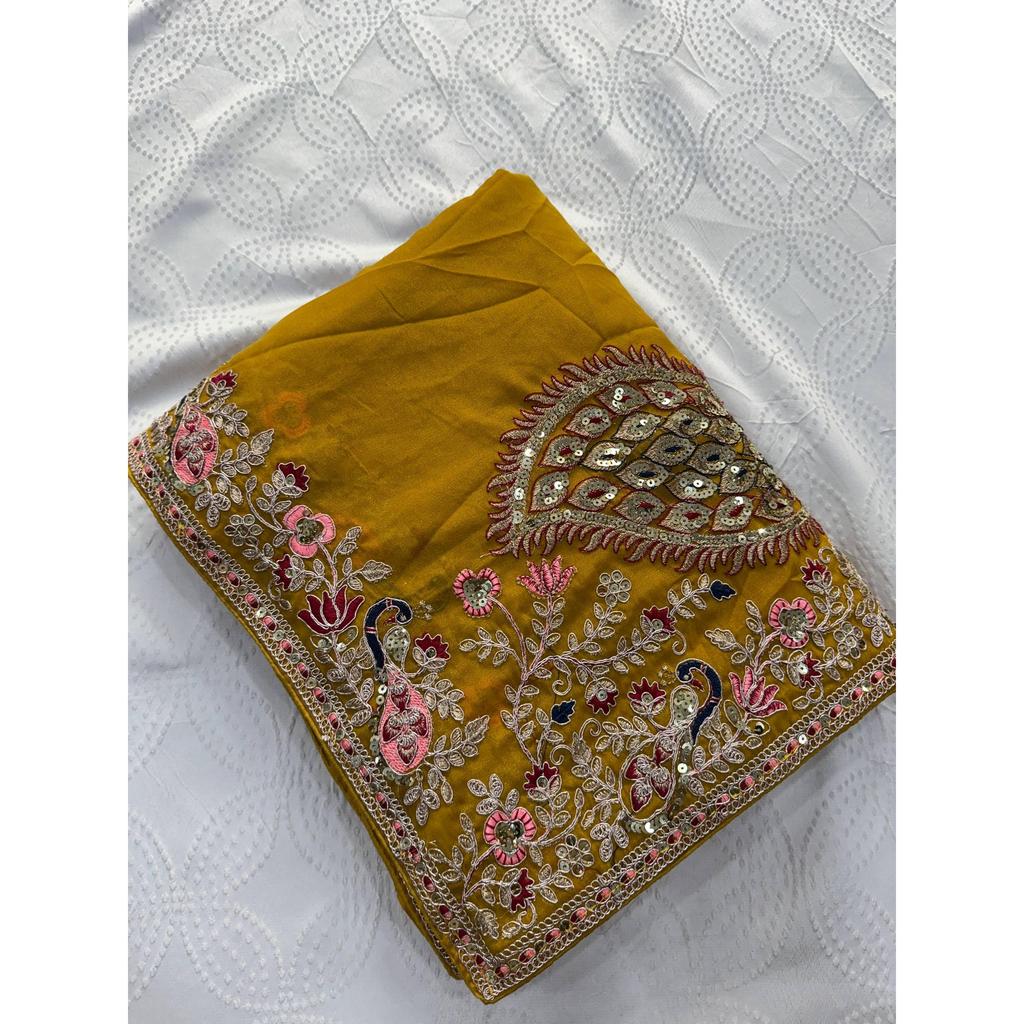 Wedding Collection Soft Star Georgette Saree – Embroidery Cutwork Elegance