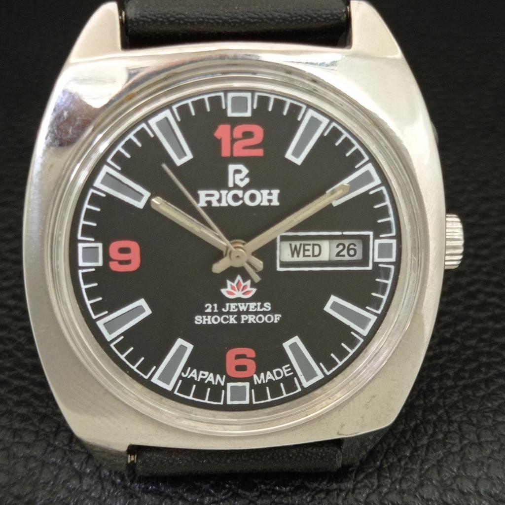 RICOH R31 AUTOMATIC VINTAGE JAPAN MENS BLACK COLOR DIAL WATCH a707659-1