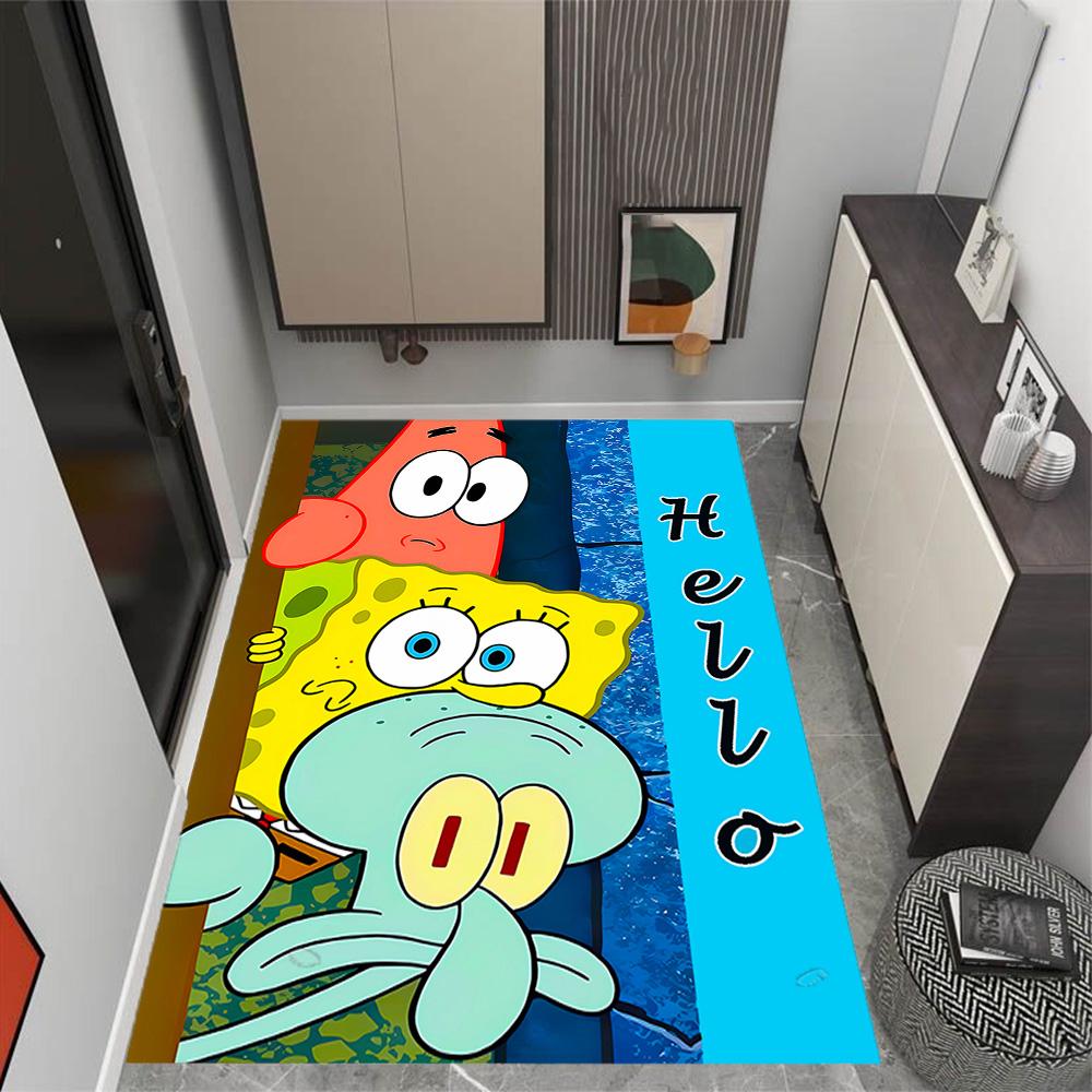 Spongebob Squarepants Adventure Themed Anti-Slip Rugs - Polyester Home Decor, Suitable for Bedrooms, Living Rooms, Doorways, Studios, and Decorations