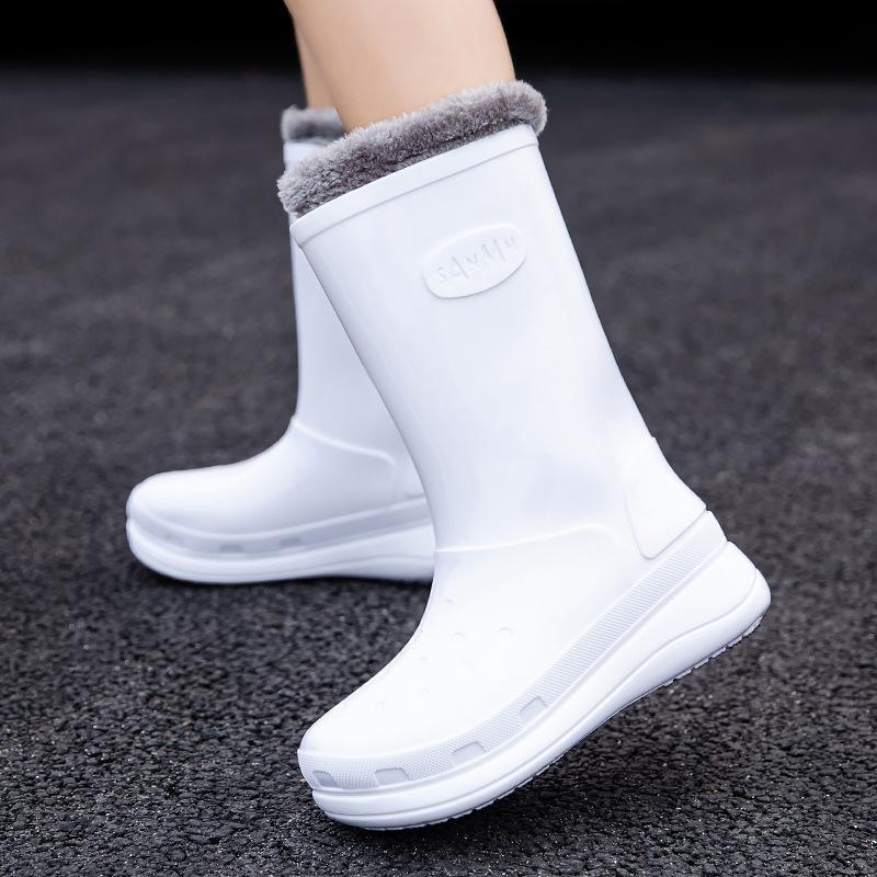 Rain Boots Simple Medium Tube Rain Shoes Women's Thickened Bottom Non-slip Water Shoes High Tube Water Boots Fashion Rubber Shoes Women