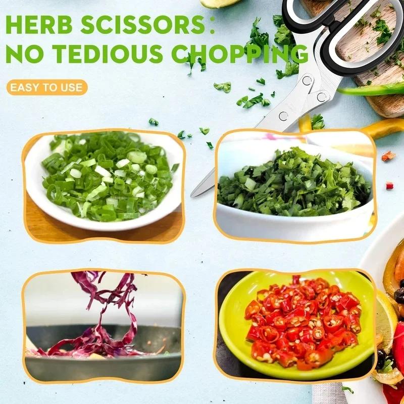 Multipurpose Cutting Shears with Stainless Steel 3/5 Layer Herb Stripper Kitchen Scissors Pepper Herb Scissors Shredded Chopped