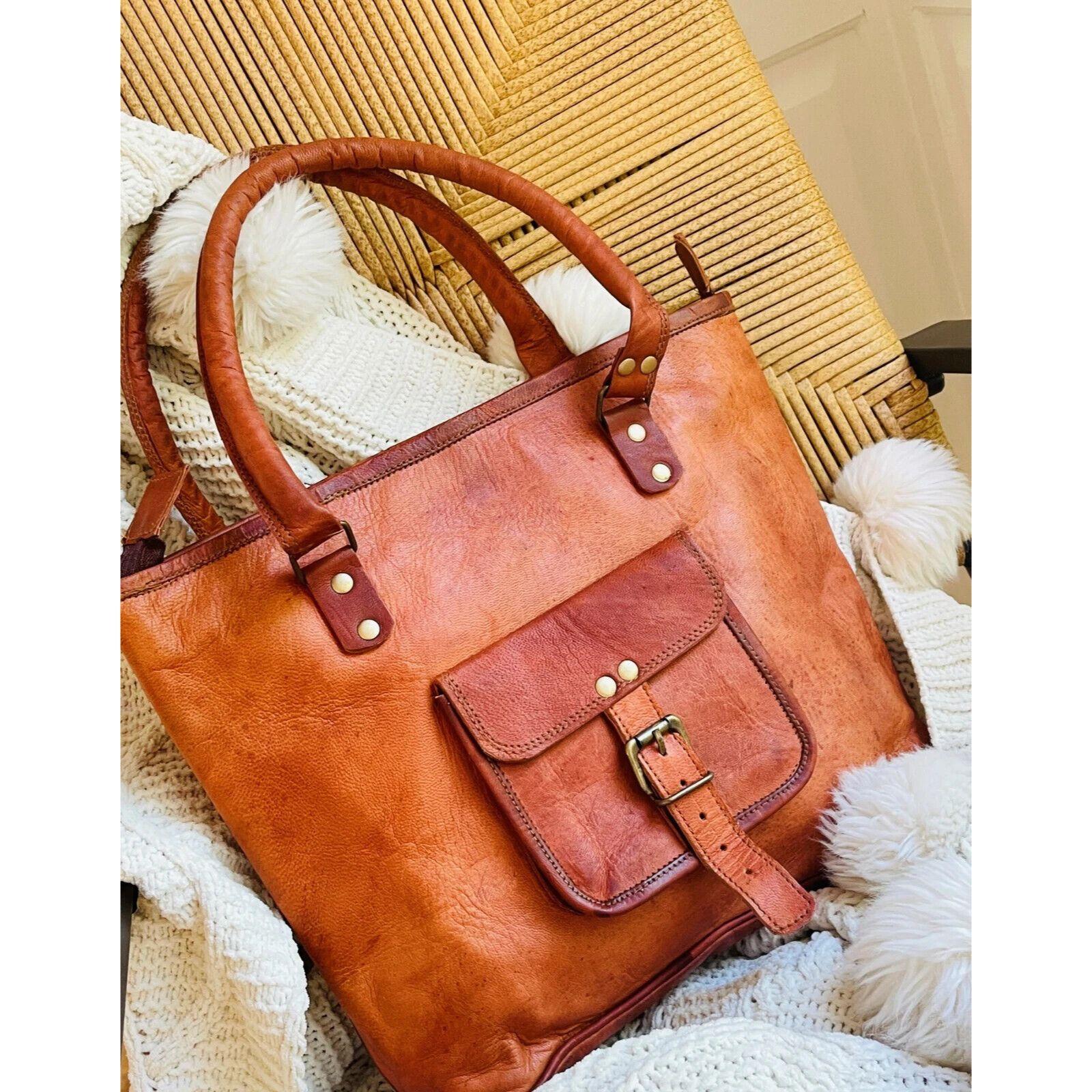 Большая сумка через плечо из натуральной козьей кожи Tote Shopping Коричневая женская — фото 2