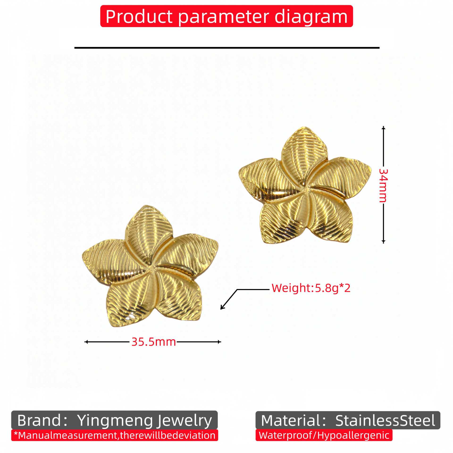 European & American Light Luxury Gold-Plated Petal Pleat Stainless Steel Stud Earrings - Trendy & Versatile. 18K