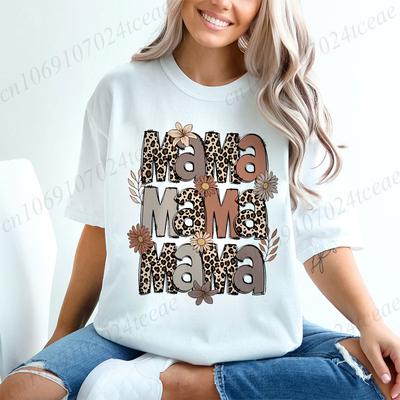 Leopar Anne Çiçek Vintage Tişört Tasarımı Moda Kadın Giyim Retro Anne Klasik Üstler Anne Retro Tişörtler Anneler İçin Hediye