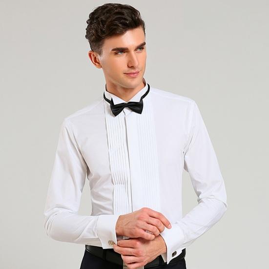 Bridegroom Shirt Top with Bow Ties Solid Color Long Sleeve Lapel Button-up