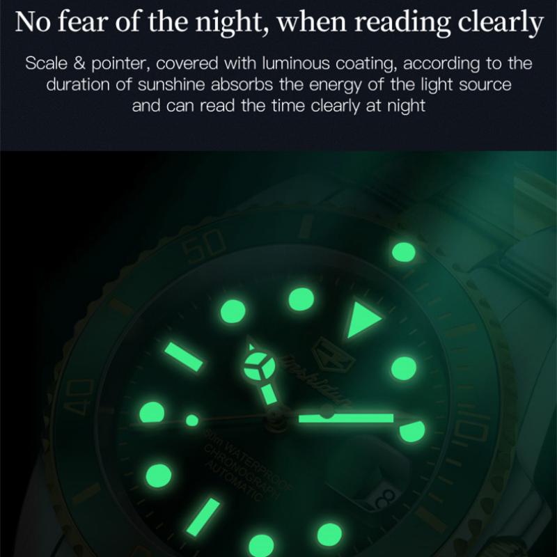 JINSHIDUN Neue Business und freizeit herren Uhr Green Water Ghost Automatische Mechanische Uhr Trendy Marke Leuchtende High-end-Uhr
