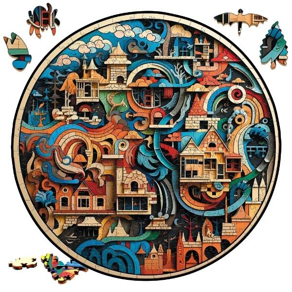 Earth Scenery Round Wooden Puzzle Art Unique Shaped Pieces Wooden Toys for Adults Perfect Christmas birthday Landscaping Gift