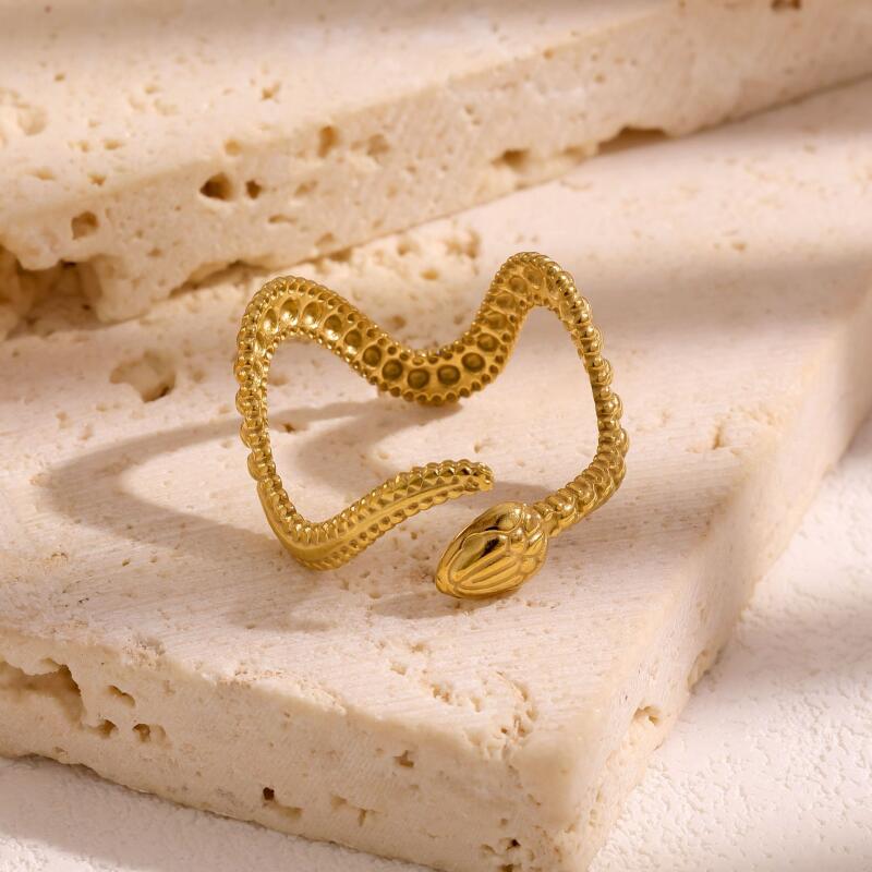 Stainless Steel Exaggerated Snake Texture Rings for Women Men New Personality Adjustable Opening Rings Party Jewelry Accessories