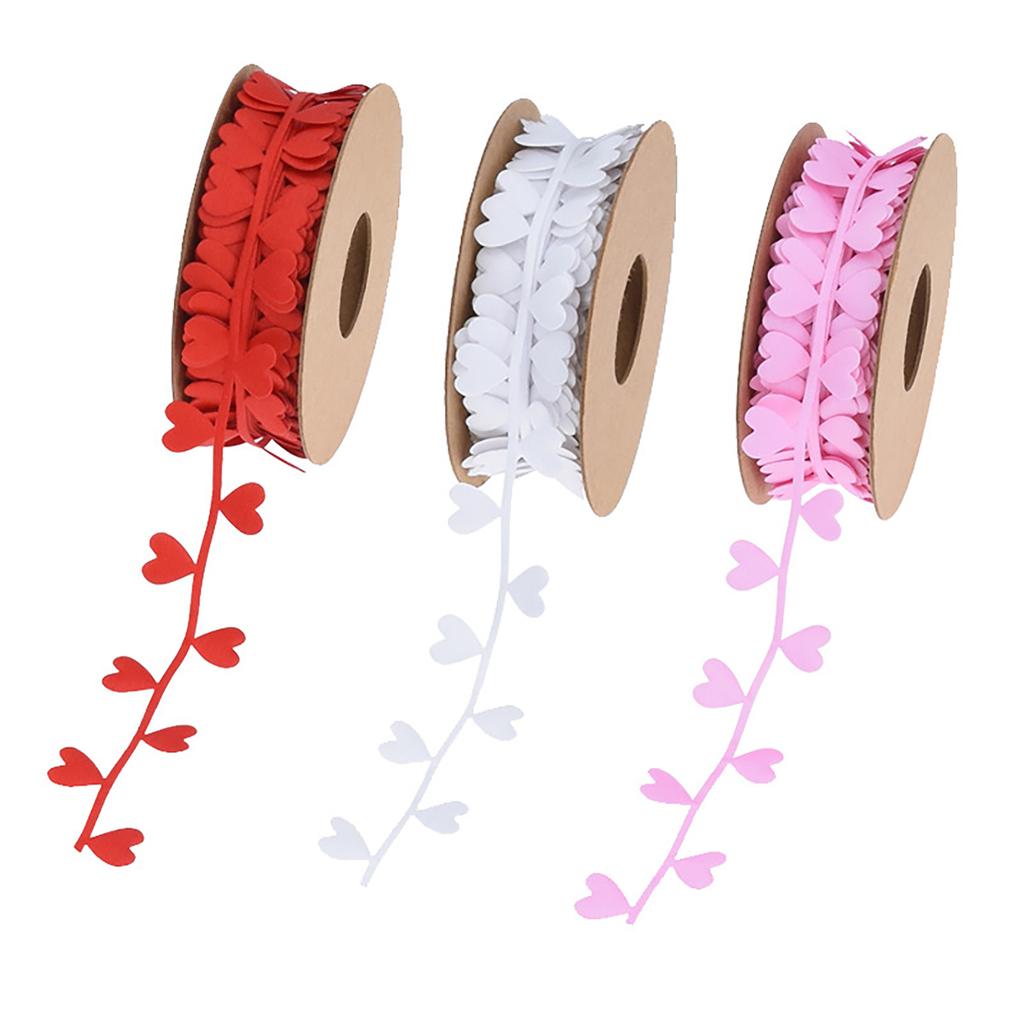 Set Of 3 Colorful Silk Ribbons for Gift Wrapping Love Heart Embossing Polyester Ribbon Wedding Party Decoration