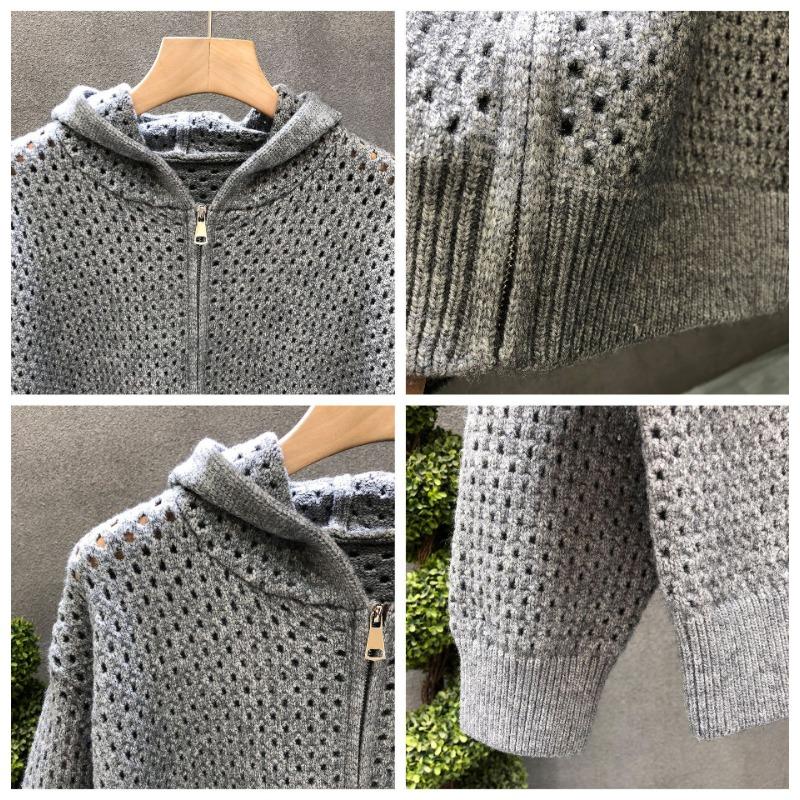Mens Hollow Out Hooded Cardigan Loose Knit Sweater Casual Outerwear