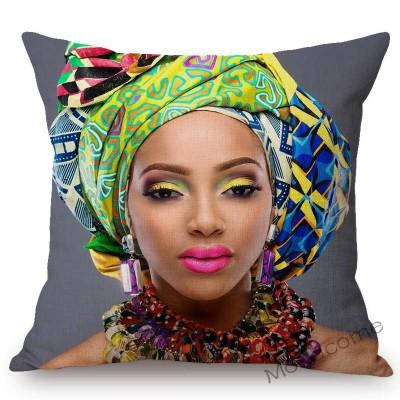 Fashion Magazine Cover Africa Girl Woman Black Beauty Headscarf Decorative Sofa Pillow Case Linen Home Decoration Cushion Cover